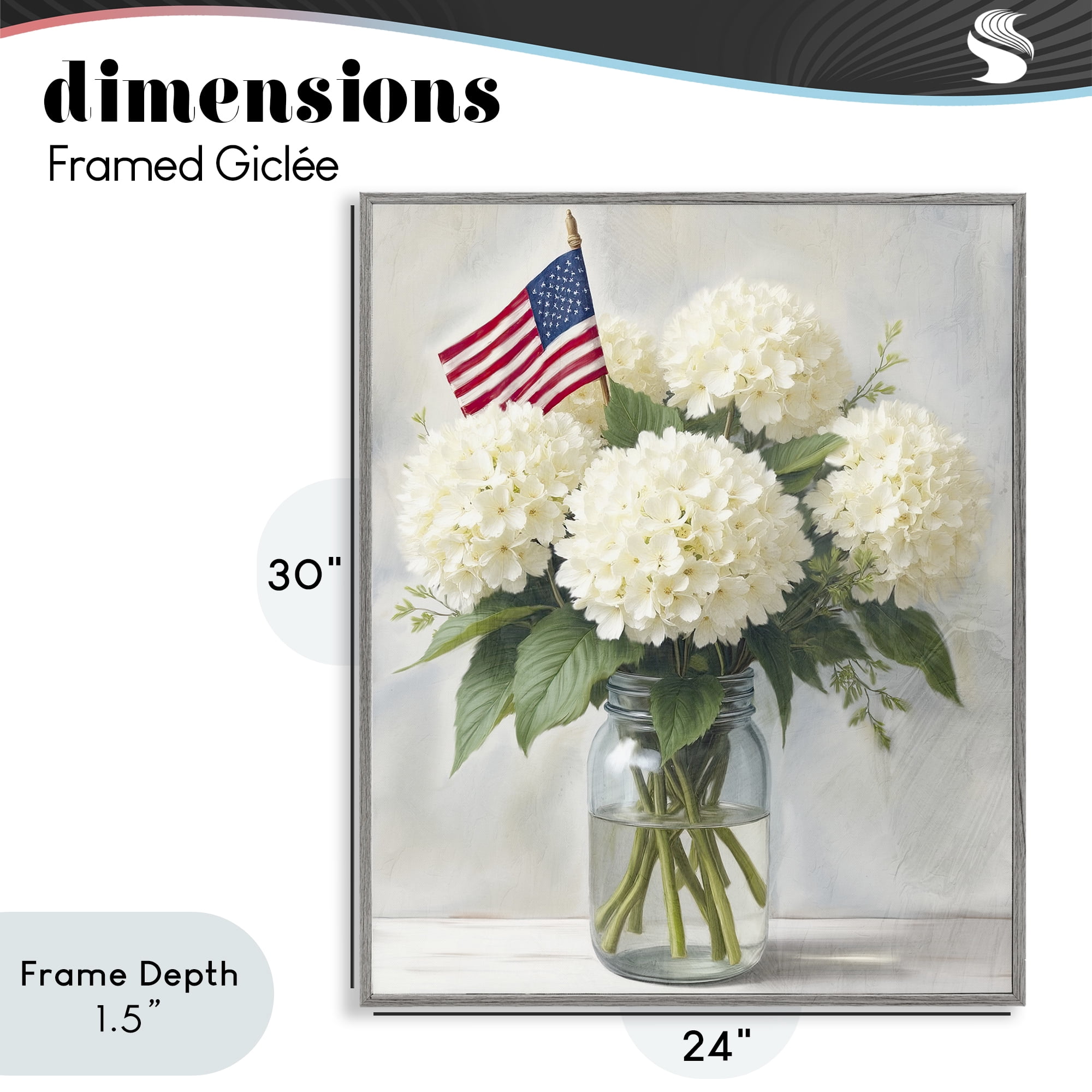Stupell Industries Festive Patriotic Hydrangea Gray Framed Giclee Art, design by Kim Allen