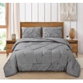 thumbnail image 4 of Marina Decoration Ultra Soft Luxury Fluffy Goose Down Alternative Solid Geometric Pintuck Tufted Bedding Set Pinch Pleated Comforter Set with Ruffled Shams, Grey Color, 4 of 9