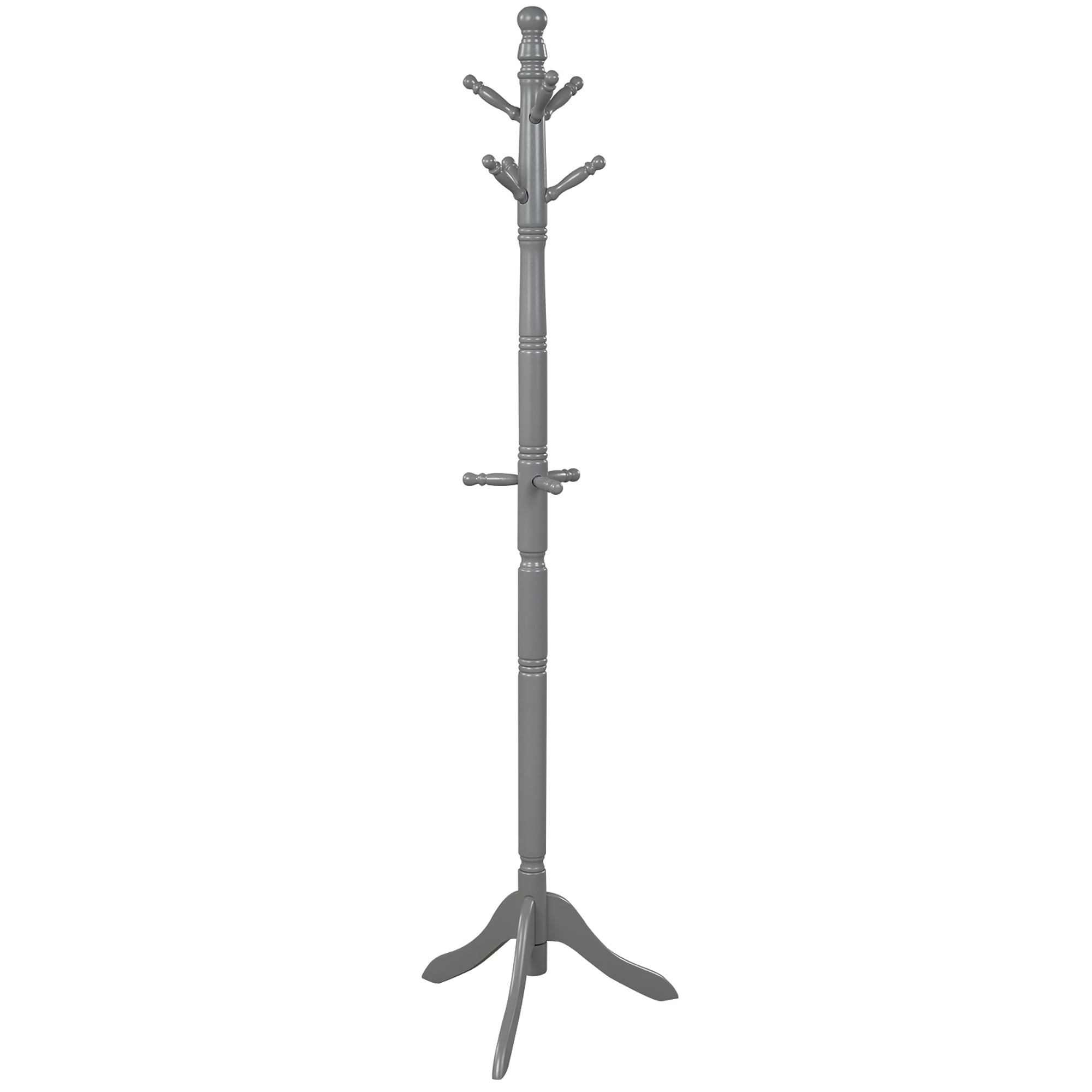 Free Standing Coat Rack Wooden Hall Tree 2 Adjustable Height w/ 9 Hooks