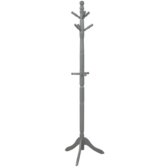 Portemanteau Autoportant en Bois avec 2 Hauteurs Réglables et 9 Crochets Gris
