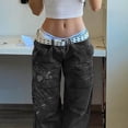thumbnail image 5 of EMMIOL Women's Low Rise Cargo Jeans - Y2K Wide-Leg Baggy Denim Pants with Heart Pattern, 5 of 7