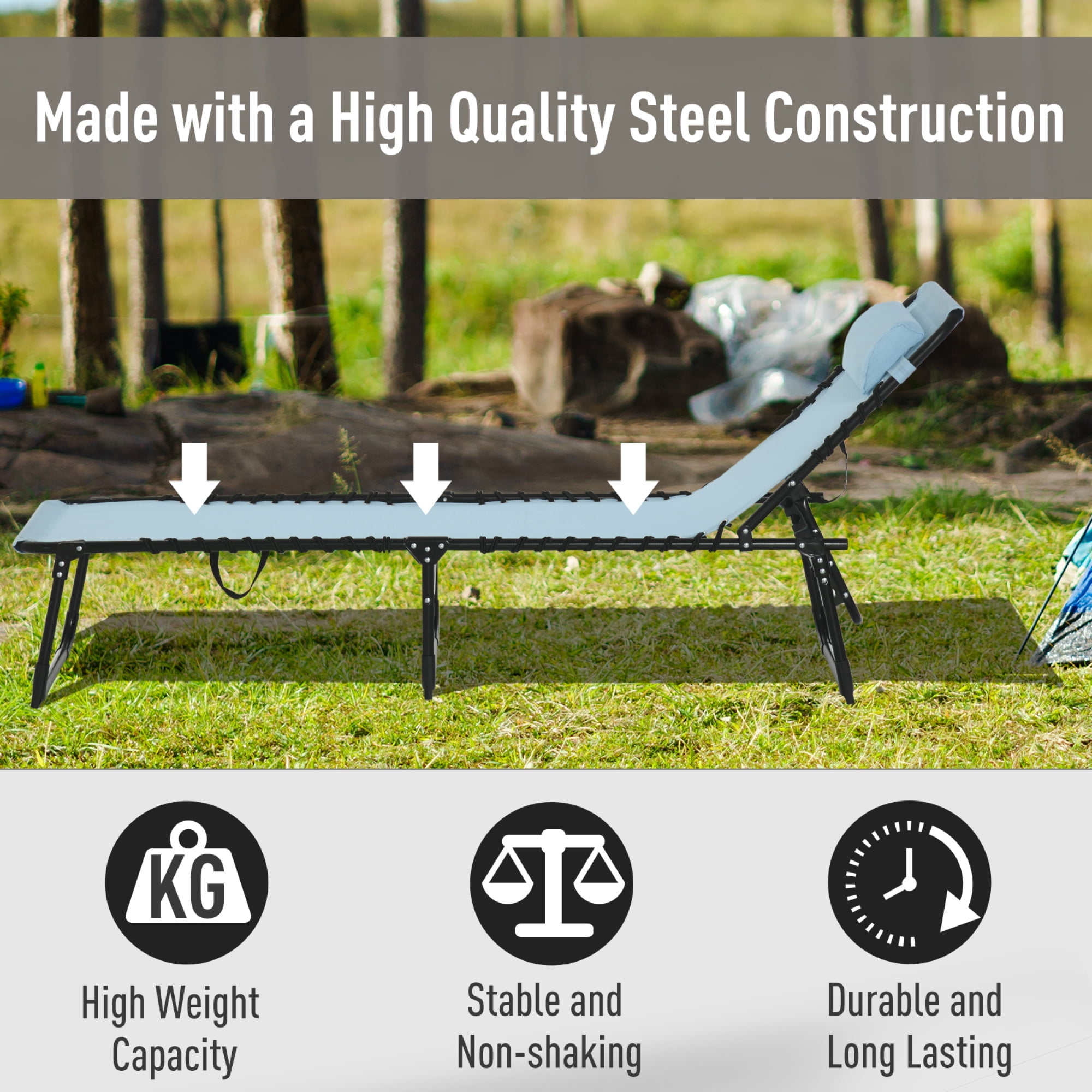 Folding Chaise Lounge Pool Chair, Patio Sun Tanning Chair, Outdoor Lounge Chair