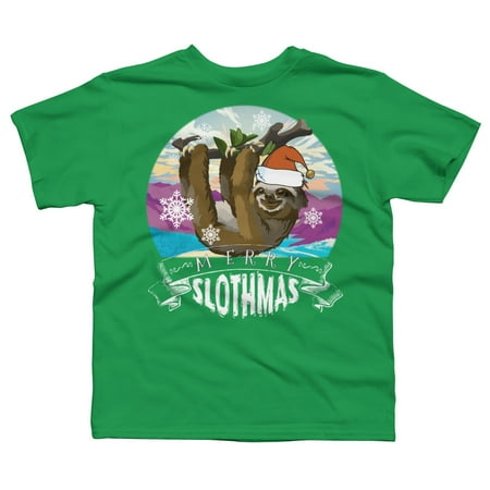 Merry Slothmas - Funny Christmas Pajama for Sloth Lovers Boys Kelly Green Graphic Tee - Design By Humans XL