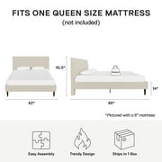 Mainstays Vera Upholstered Velvet Platform Bed, No Box Spring Required, Queen, Cream