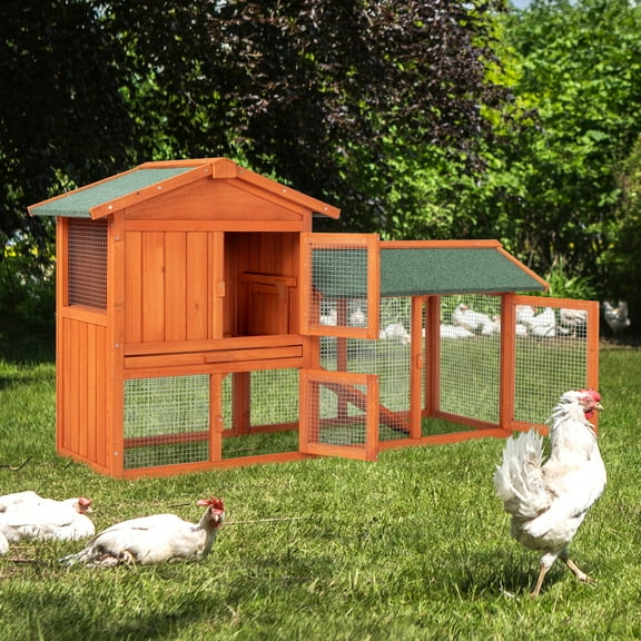 ZephyPaws 61‘’ Large Wooden Chicken Coop for Small Animals, 2 Layer Guinea Pig Hen House for Outdoor Backyard Garden, Bunny Rabbit Hutch with Ventilation Door,Removable Tray & Ramp Poultry Cage