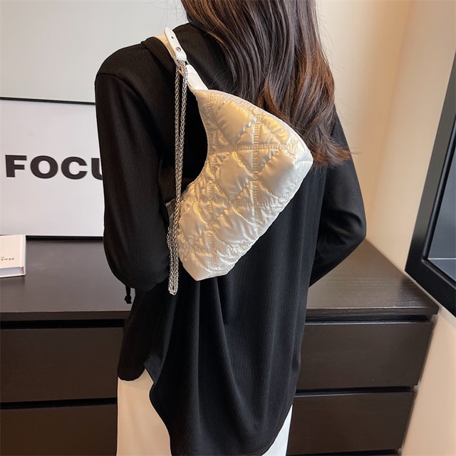 Bolso de hombro para mujer Bolso de axila de cuero PU Bolso casual plisado Crescentr (Blanco) Ndcxsfigh Para Estrenar
