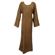 Mogul Womens Maxi Dress Brown Full Sleeves Stonewashed Tunic Evening Dresses