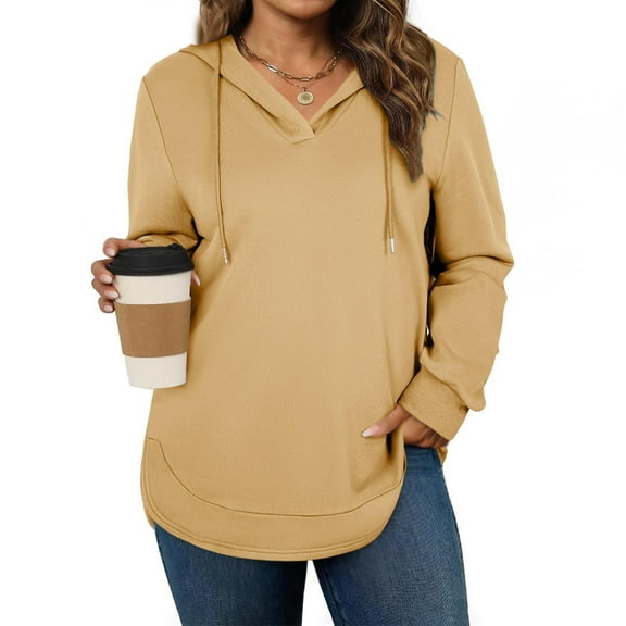 Tops for Women Plus Size Hoodie Long Sleeve Sweatshirt Fall Jackets Winter Pullover Clothing Outfits Beige