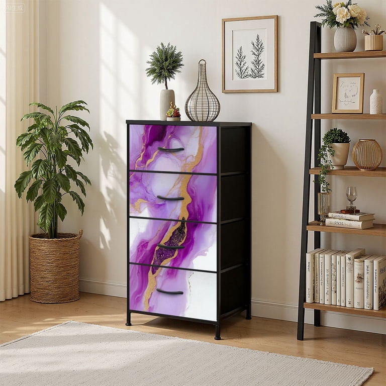 Kanworse 4 Drawer Fabric Dresser for Bedroom Purple gold abstract marble  liquid ink Chests of Drawers for Closet Organizers Storage - Walmart.com