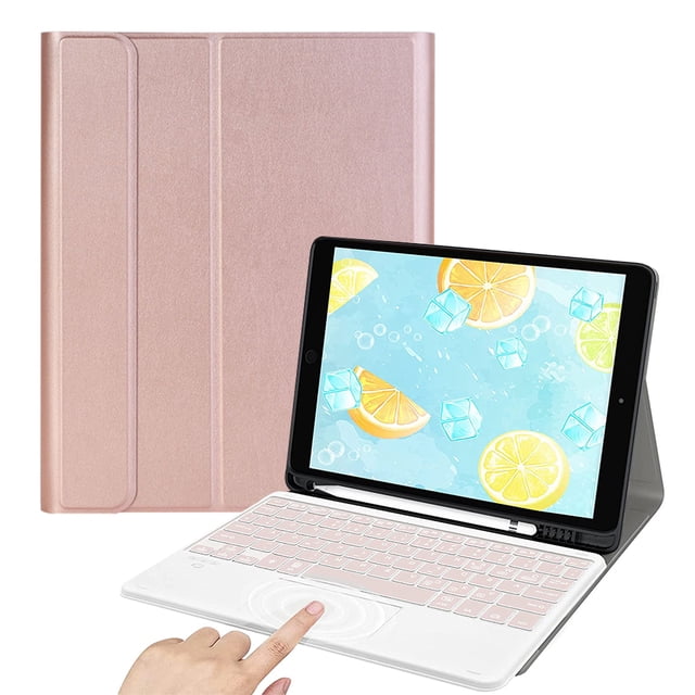 Funda con teclado y panel táctil para iPad 2018/2017/Air/Air2/Pro 9.7/iPad 5, 6 con teclado Bluetooth inalámbrico desmontable y portalápices integrado
