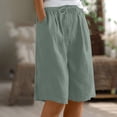 thumbnail image 2 of RYRJJ Womens Cotton Linen Bermuda Shorts Wide Leg Knee Length Summer Casual Long Shorts High Waisted Drawstring Shorts with Pockets(Green,XXL), 2 of 9