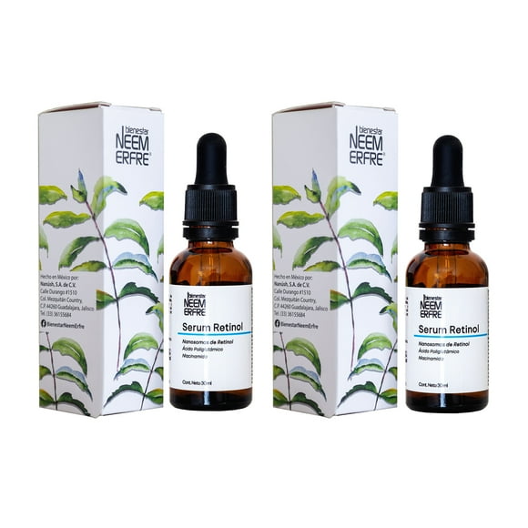 bienestar NEEM ERFRE Paquetes de 2 Sueros faciales de retinol y ácido poliglutámico 30 ml bienestar NEEM ERFRE 2 frascos de 30 ml c/u
