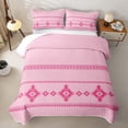 thumbnail image 2 of Castle Fairy Bohemian Aztec Border Bed Spread Queen 3pcs,Tribal Diamond Strip Queen Coverlet Set,Hot Pink Pastel Pink,1 Quilt and 2 Pillowcases, 2 of 7