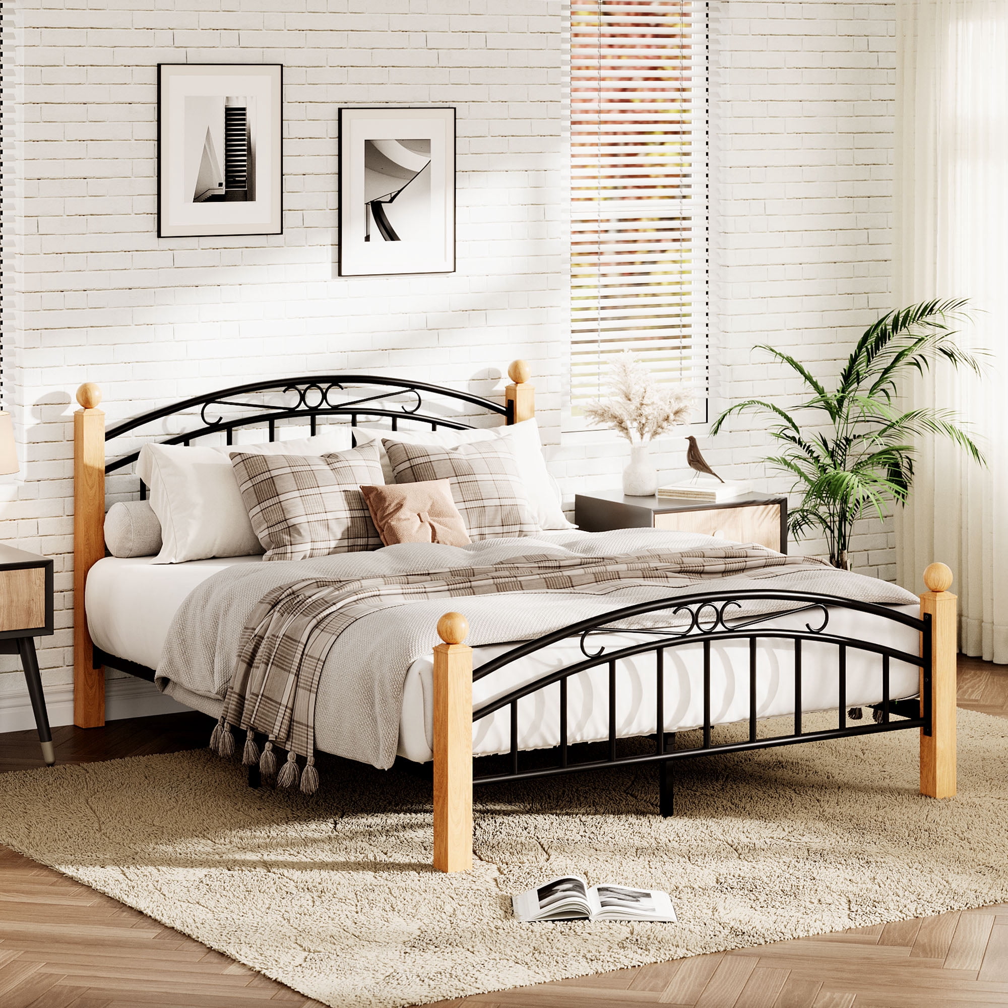 Industrial Twin/Full/Queen/King Size Metal Platform Bed Frame, Mattress Foundation with Victorian Style, Iron-Art Headboard/Footboard/Under Bed Storage/No Box Spring Needed