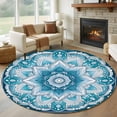 thumbnail image 3 of Abstract Bohemia Style Round Area&nbsp;Rug 5ft Blue Ethnic Tribal Flowers Non-Slip&nbsp;Washable Circle Rugs Soft Felt Indoor Floor Mat for Bedroom Kitchen Living Room Bathroom, 3 of 9