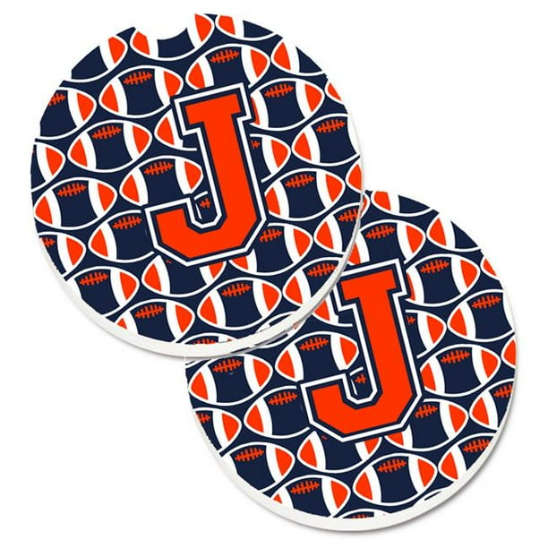 Lettre J Football Orange avec Bleu & Blanc Ensemble de 2 Porte-Gobelet Coaster Voiture