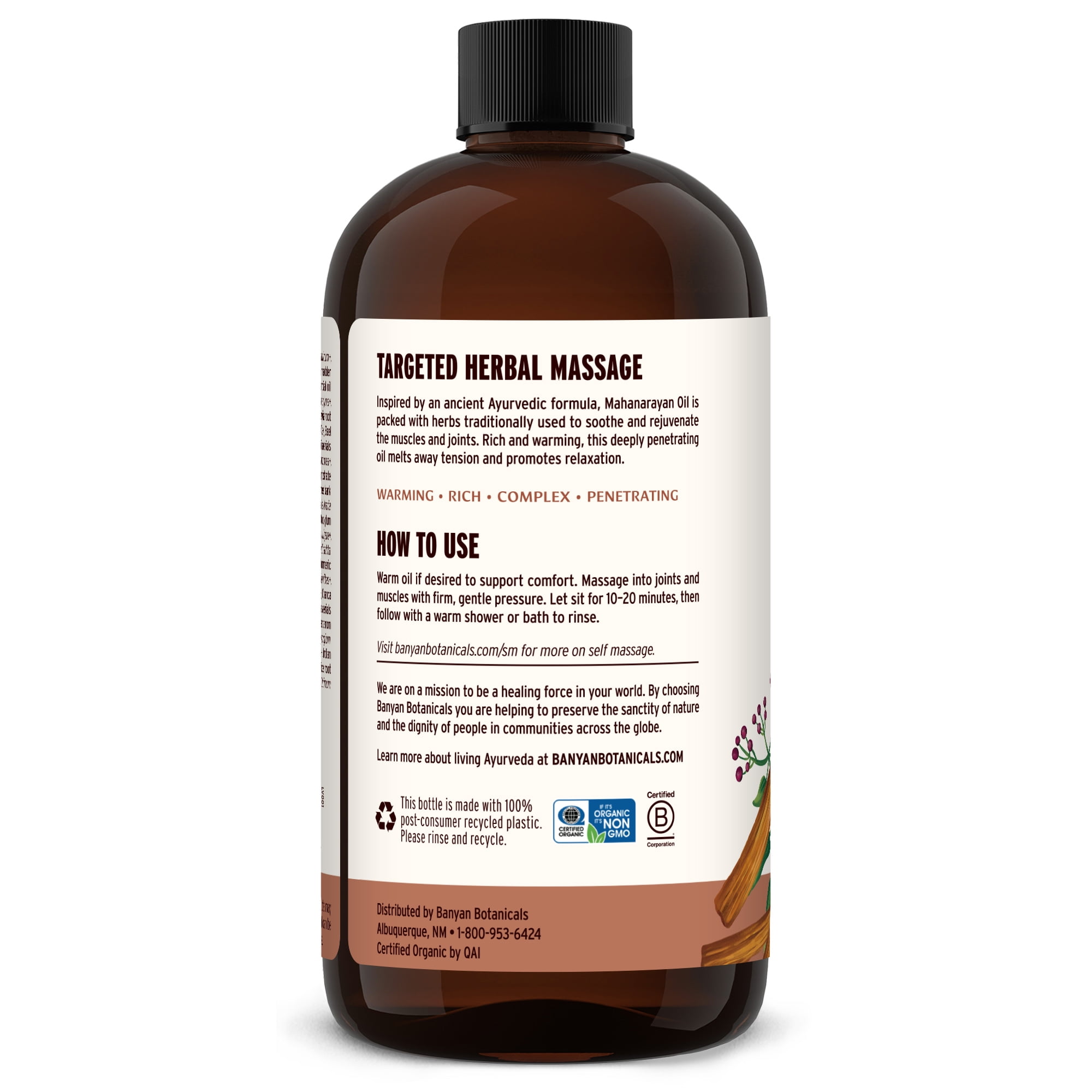 Banyan Botanicals Mahanarayan Oil – 99% Organic Ayurvedic Massage Oil – Penetrating Herbal Oil to Warm, Comfort, and Soothe Joints and Muscles – 24 oz. – Non GMO Sustainably Sourced Abhyanga Oil