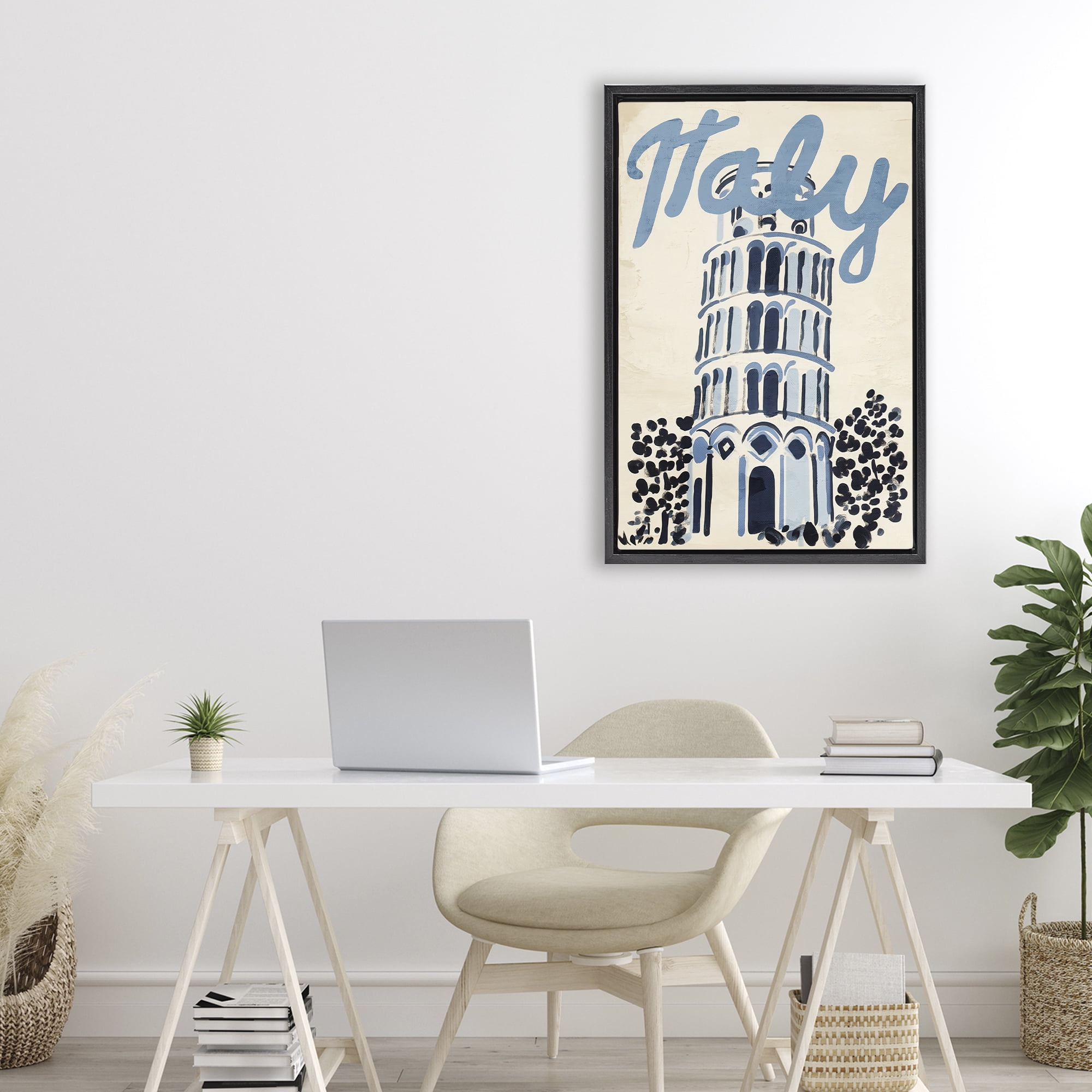 Stupell Industries Blue & Beige Italy Travel Black Framed Floater Canvas Wall Art, design by Annabelle Hall
