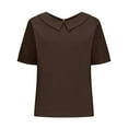 thumbnail image 4 of JGGSPWM Short Sleeve Linen Peter Pan Collar Blouses for Women Vintage Casual Loose Fit Cute Summer Tops Brown XL, 4 of 6