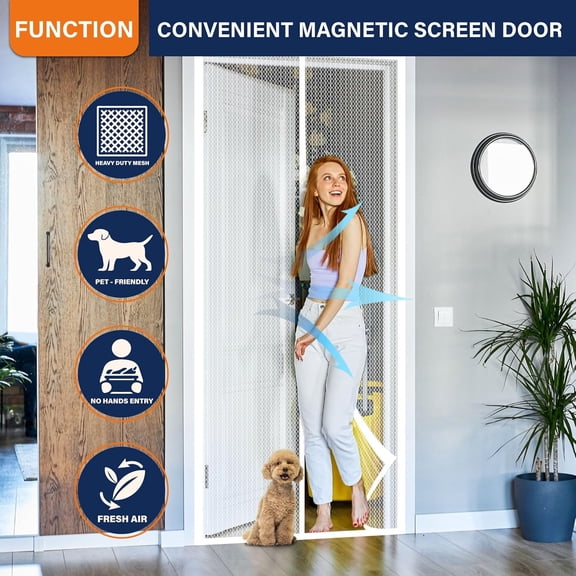 Screen Door Mesh,Keep Bugs Mosquito Out in Summer, Fresh Air Flow, Works with Front Doors, Sliding Doors（ Screen Size 38" x 82",Fits 36" x 80" Door,White)