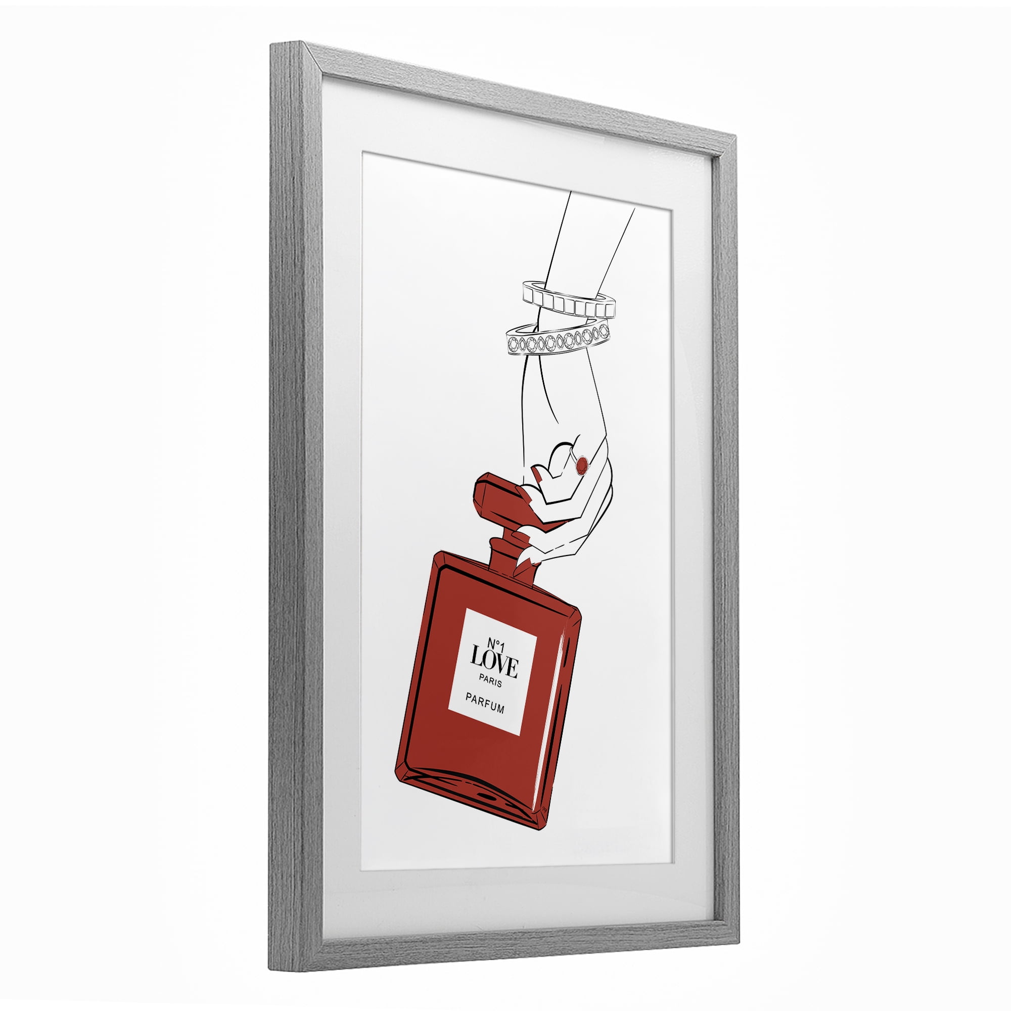 Stupell Industries Red Perfume In Hand Gray Framed Print Under Glass, design by Martina Pavlova