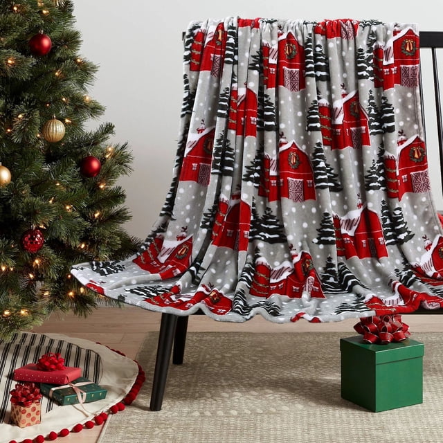 Christmas Throw Blanket Decorative Holiday Blanket | Soft Breathable Warm Cozy | Living Room Sofa Bedroom Decor