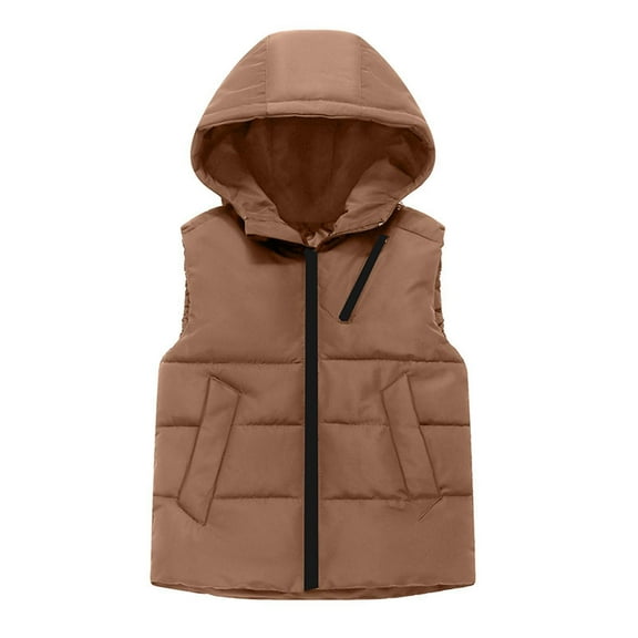 Boys Girls Kids Down Vest Winter Sleeveless Jacket Padded Warm Coat Fashion Cute Toddler Clothes Solid Color Hooded Waistcoat with Pockets