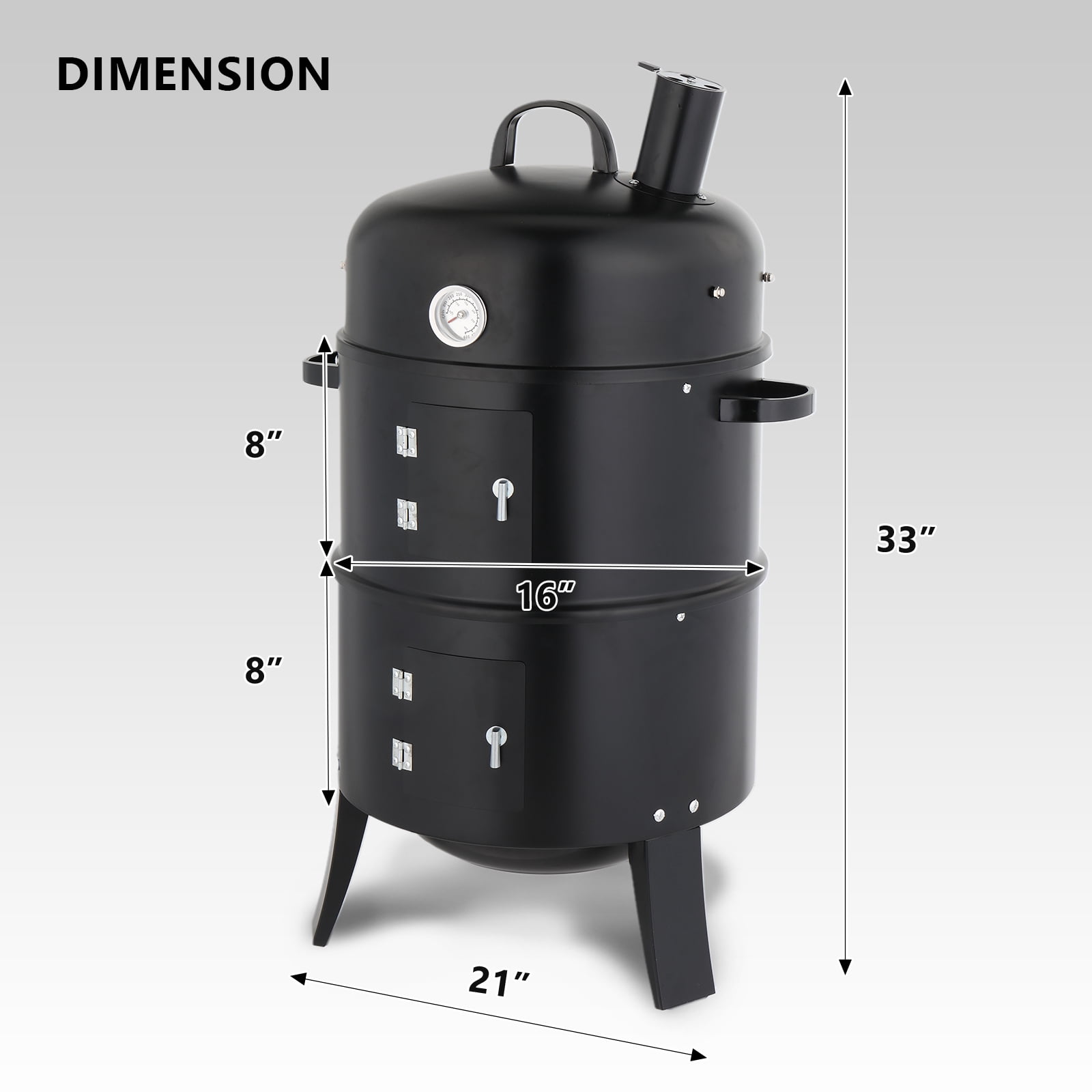 Tcbosik 16 inch Round Charcoal Smoker Grill, Heavy-Duty BBQ Cooker with Hooks and Thermometer for Outdoor Patio, Yard, Garden, Deck, Black