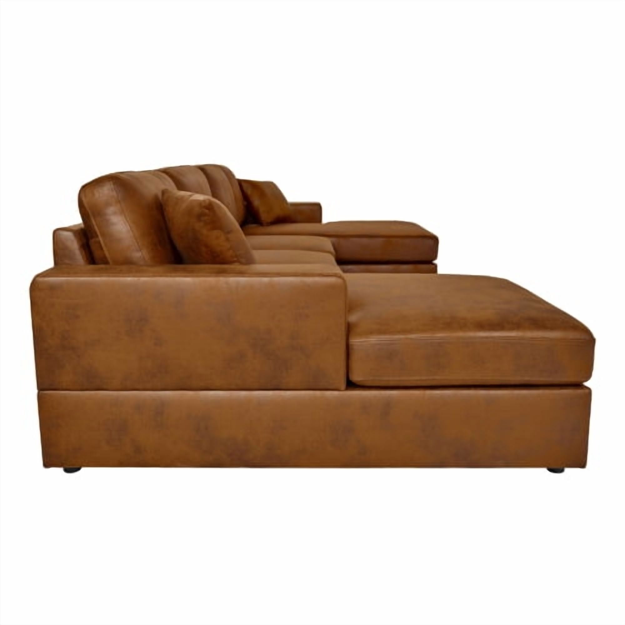 119" Corduroy U-Shaped Double Chaise Sectional Sofa, 4-Seater with Removable Cushions, Low-Profile, Antique brown