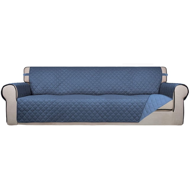 Housse de Sofa Matelassée Réversible 4 Places, Protège-Meubles Résistant à l'Eau, Housse de Canapé Lavable avec Mousse Antidérapante et Sangles Élastiques pour Enfants, Chiens, Animaux (XX Grand, Bleu Foncé/bleu Pâle)