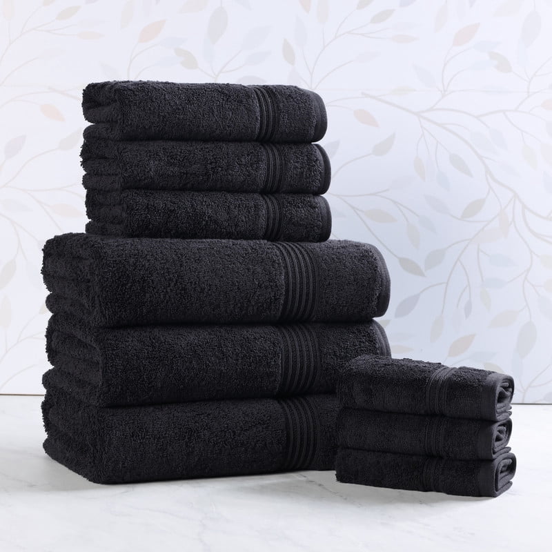 Superior Egyptian Cotton Absorbent 9-Piece Black Towel Set
