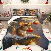 Homewish Christmas Hamster Animal Full Size Comforter Sets, Dreamy Fairy Tale Bedding Comforter Set, Glitter Xmas Tree Reversible Bedding Sets, Lightweight Room Decor, 3 Pieces