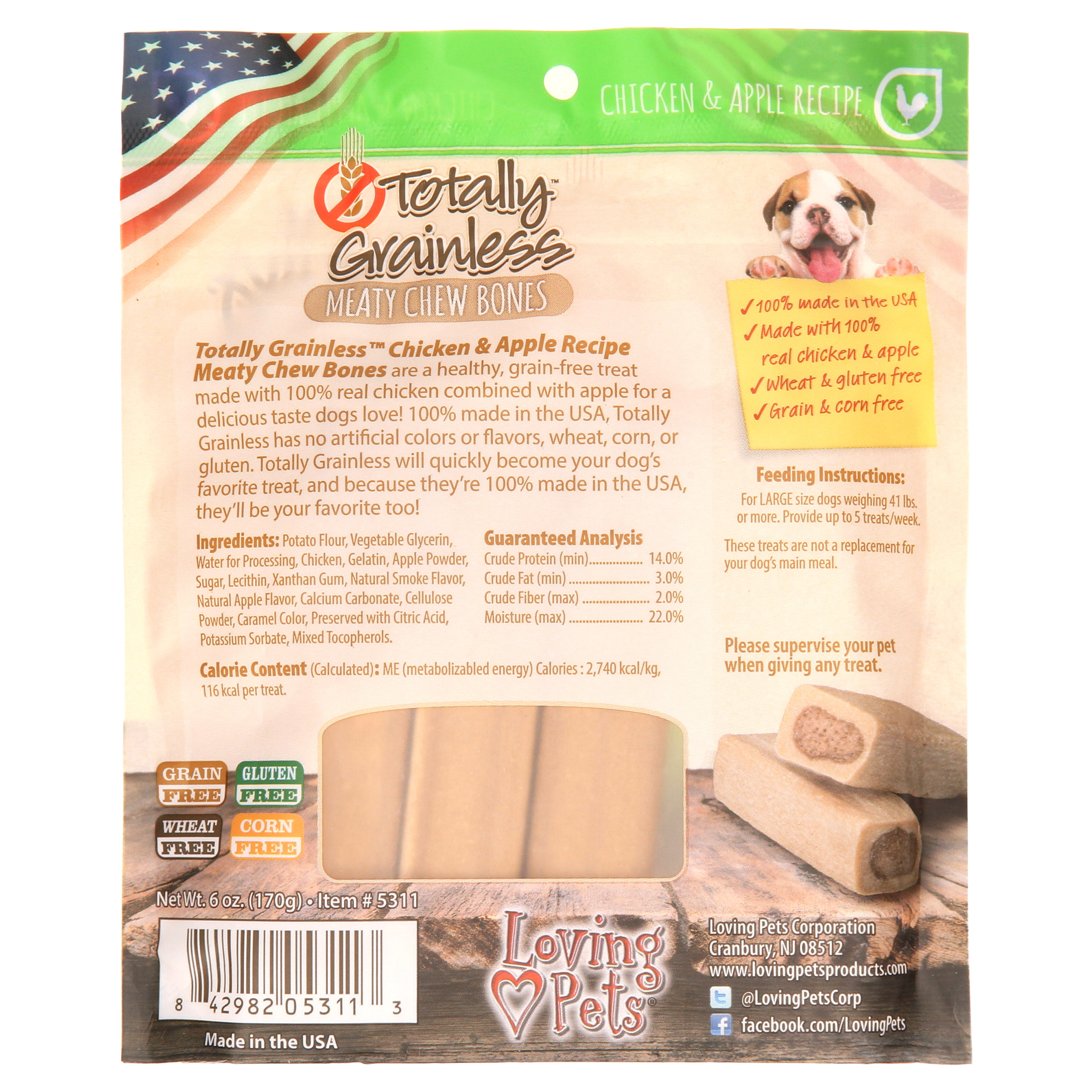 Totally Grainless Large Chicken and Apple Bone Dog Treats, 6 Oz