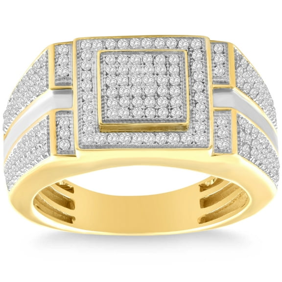 Pompeii Men's 1/4 CT. T.W. Diamond Micro Cluster Square Stepped Ring in 10K Yellow Gold
