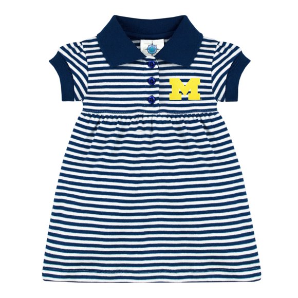 University of Michigan Wolverines Block m Robe de Jour de Jeu Rayée avec Bloomer, Marine, 0-3 Mois