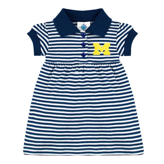 University of Michigan Wolverines Block m Robe de Jour de Jeu Rayée avec Bloomer, Marine, 0-3 Mois