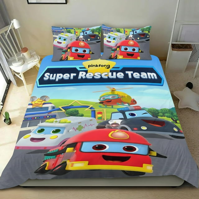 Súper Rescate de Bomberos Conjunto de sábanas temático, trío de piezas, cómodo y amigable con la piel, diseño único, regalo de decoración para el hogar para familiares, amigos y fans,173cm *218cm