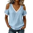 thumbnail image 2 of TGSLY Women's Cold Shoulder Tops Lightweight Soft Lace Trim V Neck Short Sleeve Blouses Relaxed Fit Dressy Casual Solid Color T-Shirts M, 2 of 10