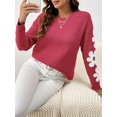 thumbnail image 5 of Ladies floral pattern round neck elegant long-sleeved off-shoulder pullover sweater, 5 of 7