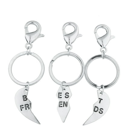 Lux Accessories SilverTone Best Friends gift BFF Broken Heart Keychain Set (3 Piece Best Friends Keychain)