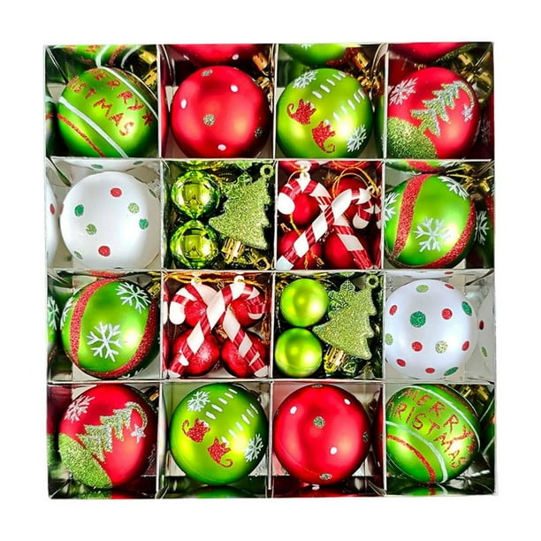 Adornos navideños de bolas elegantes en rojo y verde para el árbol de Navidad. Adornos navideños colgantes de bolas. 46 piezas