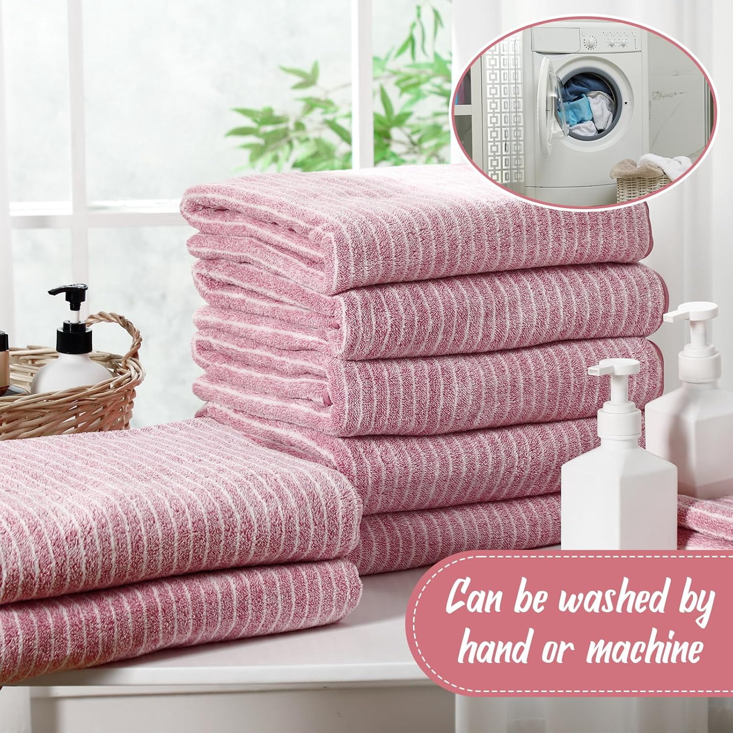 4PCS 35x70 Inches Extra Large Bath Towels, Cotton Bathroom Towels, Super Soft and Absorbent - Pink