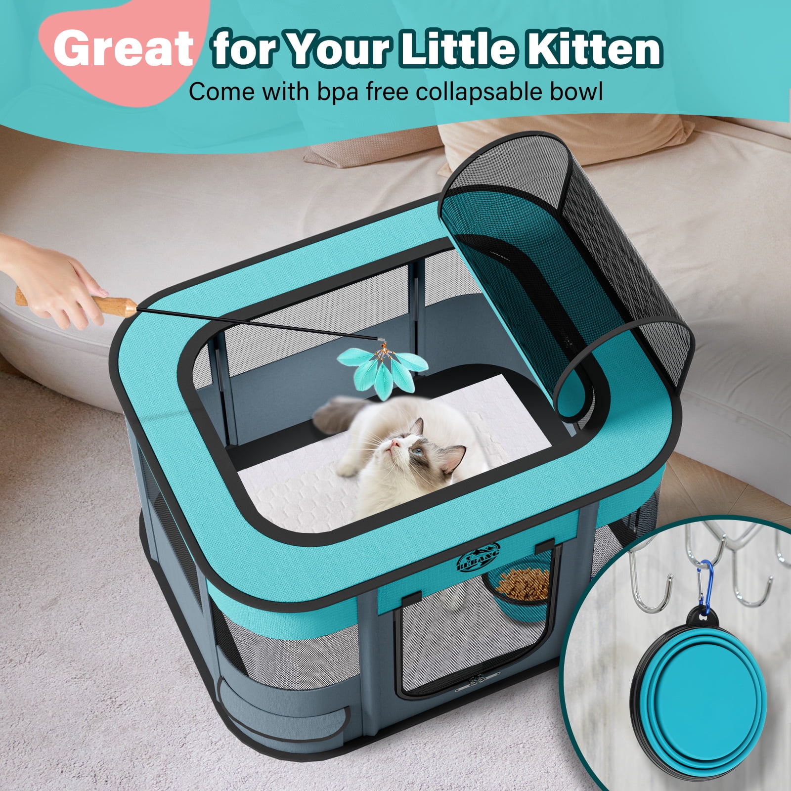 BEBANG Dog Playpen, Pet Playpen for Indoors Outdoor for Small Dogs Portable Pet Crate Kennel House for Cats Rabbit Kitten(L)
