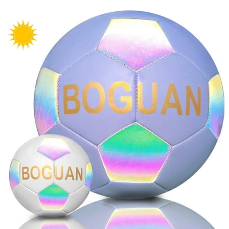 Soccer Ball Official Size 4 - Holograhpic Reflective Glow Leather-Discoloration in The Sun Change Color - Extra Pump and Net - Gifts for Kids,Boys,Girls,Adults Outdoor Indoor Training Ball