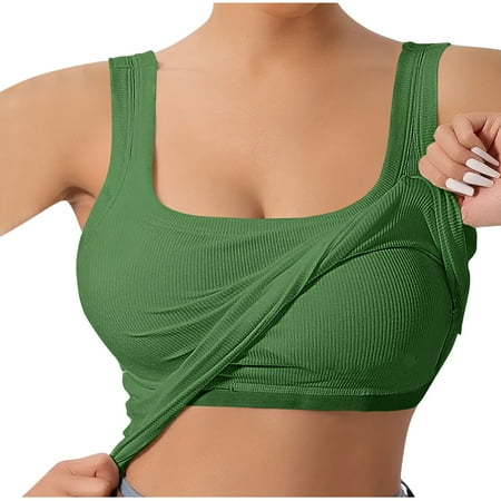 Chbgutlmr Tank Tops with Bulit in Bra for Women Ribbed Square Neck Slim Fitted Backless Camisole Tops