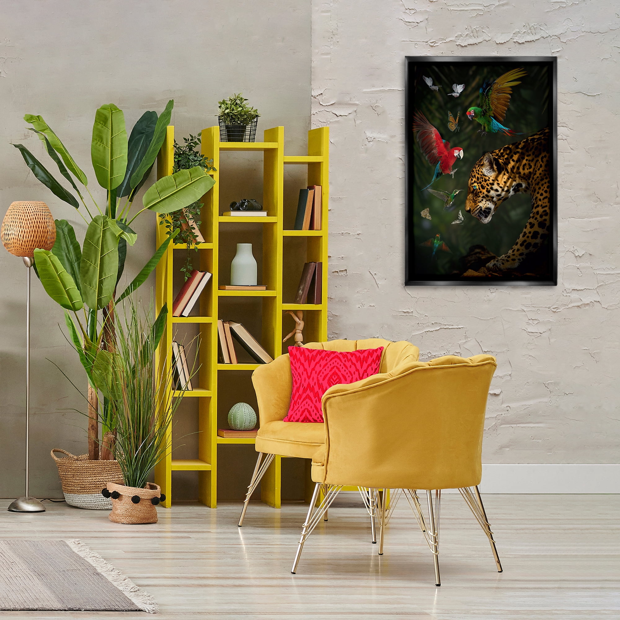 Stupell Industries Jungle Brawl Animals Animals Painting Black Floater Framed Canvas Art Print Wall Art, 21 x 31