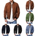 thumbnail image 4 of Mens Casual Baseball Zip Up Jacket Biker Coat Pockets Crew Neck Outwear, 4 of 8