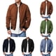 thumbnail image 4 of Mens Casual Baseball Zip Up Jacket Biker Coat Pockets Crew Neck Outwear, 4 of 8