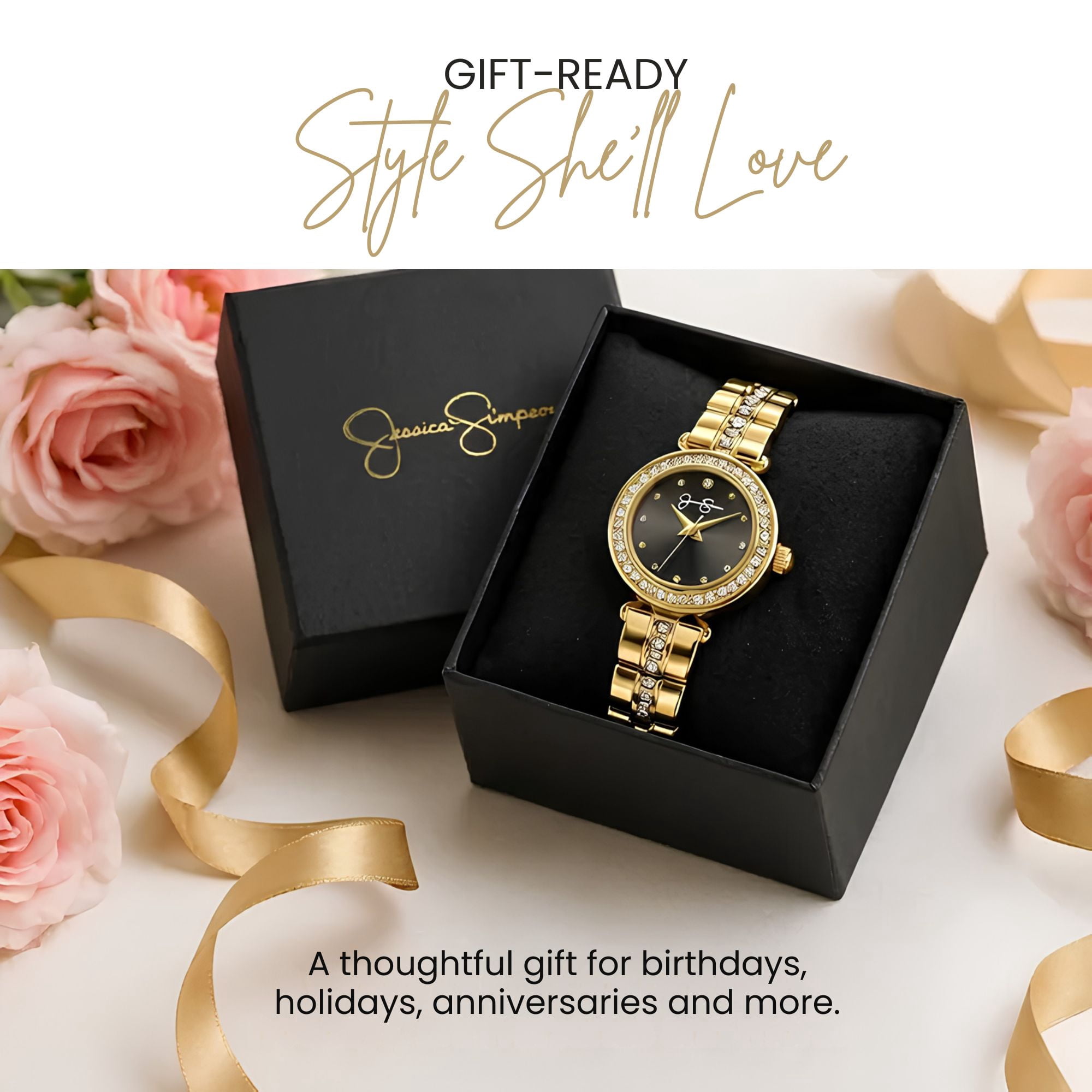 Jessica Simpson Women's Metal Band Watch, Round Crystal Dial, Classic Quartz Movement, Elegant Dress Watch for Women