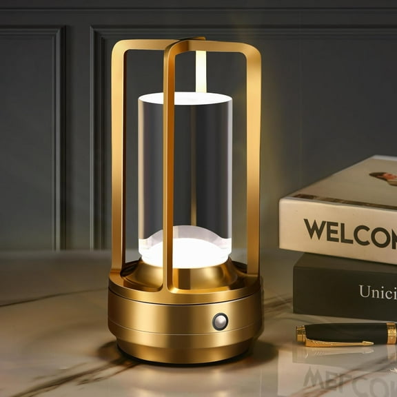 QYUN-Portable Cordless Table Lamp，Led Desk Lamp With Touch Control，3-Colour Infinitely Dimming Rechargeable Battery Powered Dimming Led Lighting For Strange/Restaurant/Bedroom/Bar/Outdoor Party（Golde